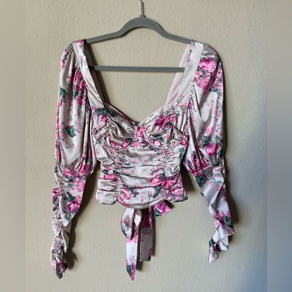 For Love and Lemons Palais Pink Crop Top Floral Blouse Size XS - Picture 10 of 13